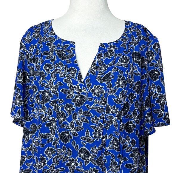 Liz Claiborne Blouse Short Sleeve Blue Floral Size XXL Plus Size - Picture 5 of 8